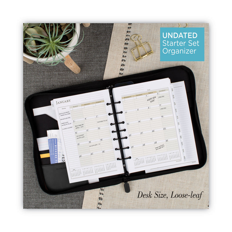 AT-A-GLANCE Black Leather Planner/Organizer Starter Set, 8.5 x 5.5, Black Cover, 12-Month (Jan to Dec): Undated