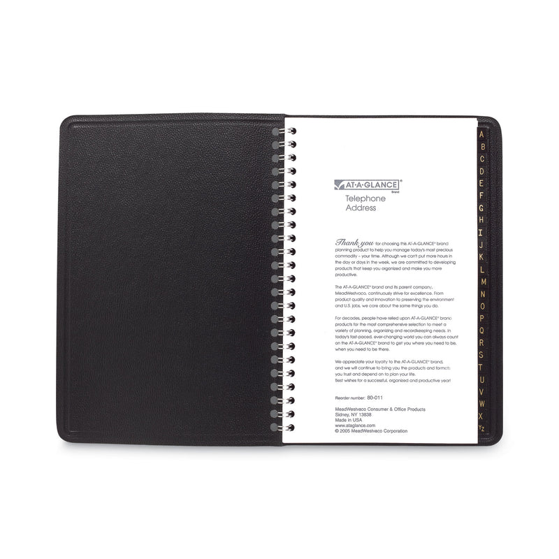 AT-A-GLANCE Telephone/Address Book, 4.78 x 8, Black Simulated Leather, 100 Sheets
