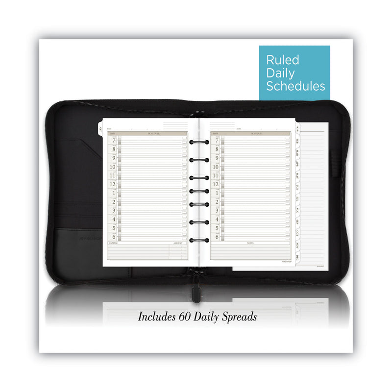 AT-A-GLANCE Black Leather Planner/Organizer Starter Set, 8.5 x 5.5, Black Cover, 12-Month (Jan to Dec): Undated