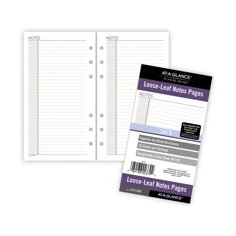 AT-A-GLANCE Lined Notes Pages for Planners/Organizers, 6.75 x 3.75, White Sheets, Undated