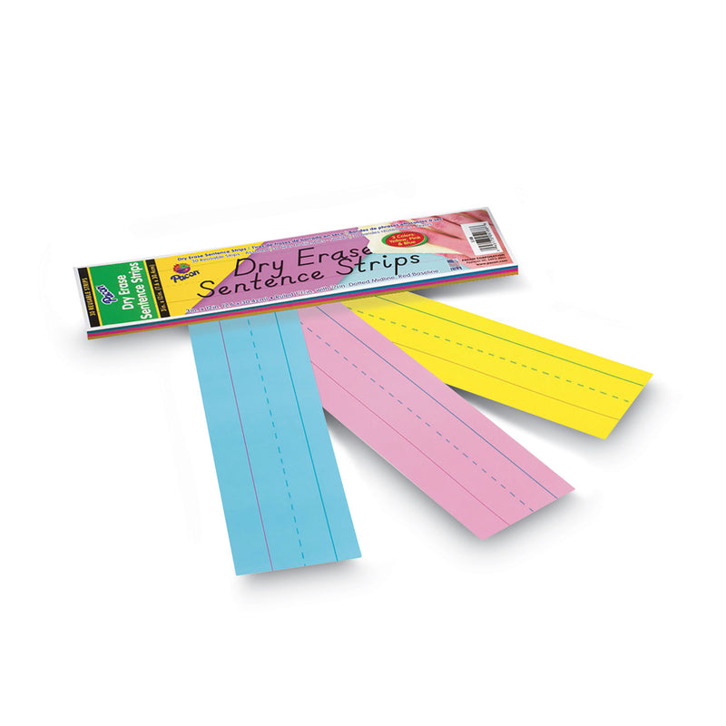 Pacon Dry Erase Sentence Strips, 12 x 3, Blue; Pink; Yellow, 30/Pack