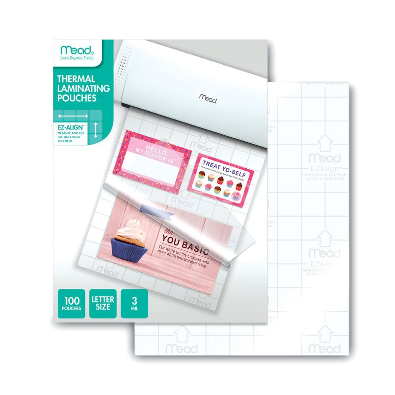 Mead EZAlign Thermal Laminating Pouches, 3 mil, 9" x 11.5", Gloss Clear, 100/Pack