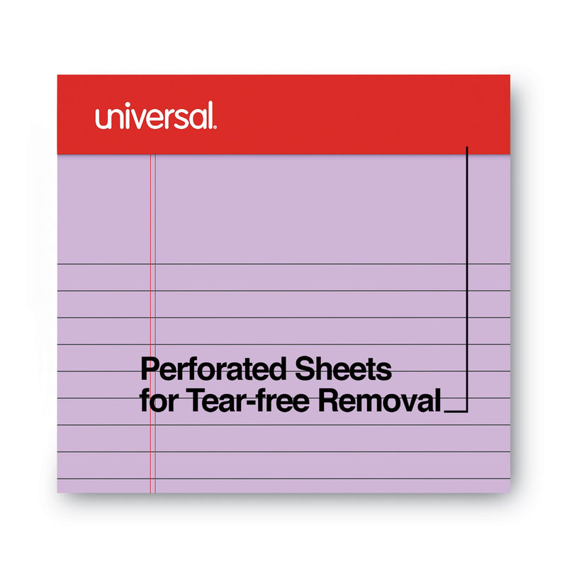 Universal Colored Perforated Ruled Writing Pads, Narrow Rule, 50 Orchid 5 x 8 Sheets, Dozen
