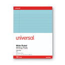 Universal Colored Perforated Ruled Writing Pads, Wide/Legal Rule, 50 Blue 8.5 x 11 Sheets, Dozen