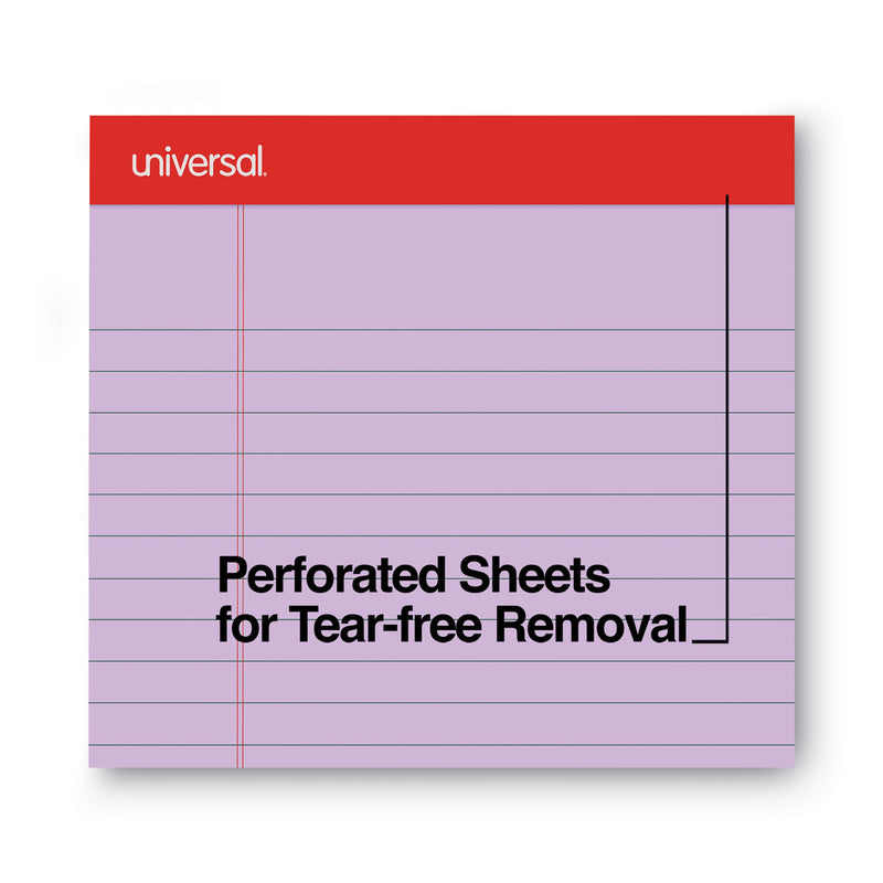 Universal Colored Perforated Ruled Writing Pads, Wide/Legal Rule, 50 Orchid 8.5 x 11 Sheets, Dozen