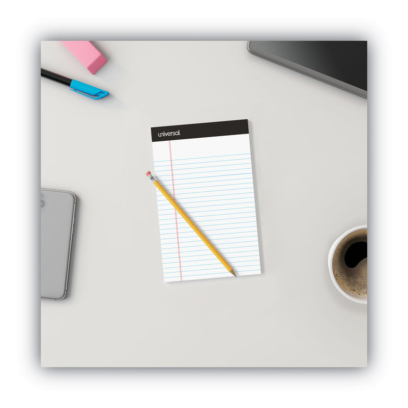 Universal Premium Ruled Writing Pads with Heavy-Duty Back, Narrow Rule, Black Headband, 50 White 5 x 8 Sheets, 6/Pack