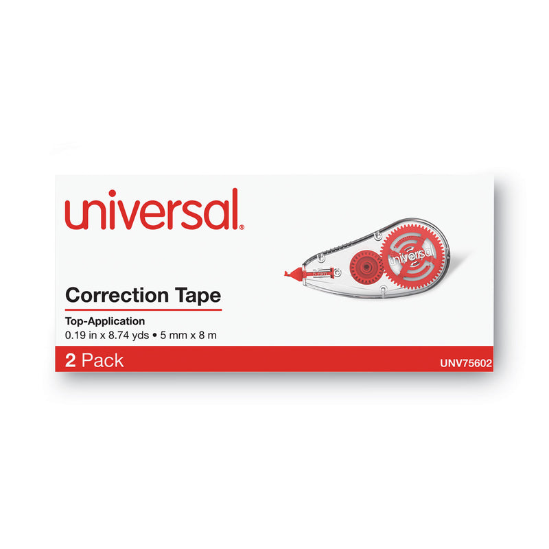 Universal Correction Tape Dispenser, Non-Refillable, Transparent Red Applicator, 0.2" x 315", 2/Pack