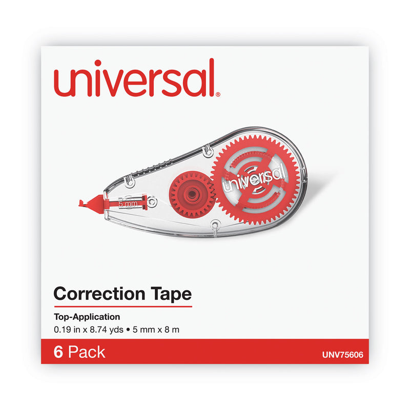 Universal Correction Tape Dispenser, Non-Refillable, White Applicator, 0.2" x 315", 6/Pack