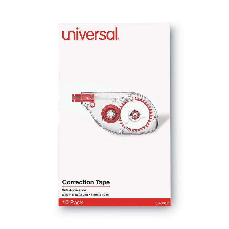 Universal Side-Application Correction Tape, Non-Refillable, Transparent Gray/Red Applicator,  0.2" x 393", 10/Pack