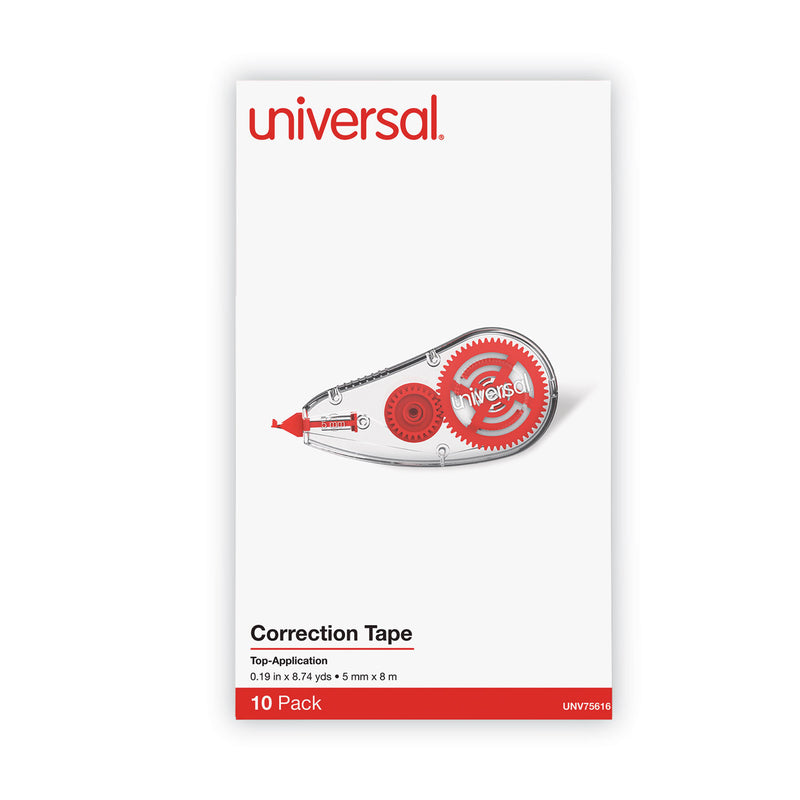 Universal Correction Tape Dispenser, Non-Refillable, Transparent Red Applicator, 0.2" x 315", 10/Pack