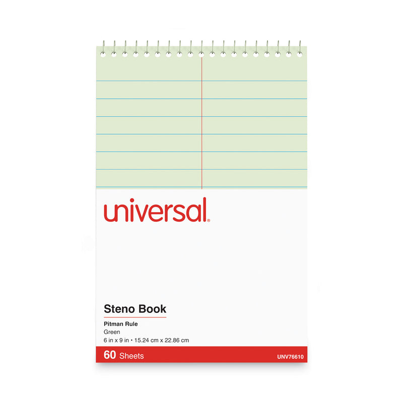 Universal Steno Pads, Pitman Rule, Red Cover, 60 Green-Tint 6 x 9 Sheets