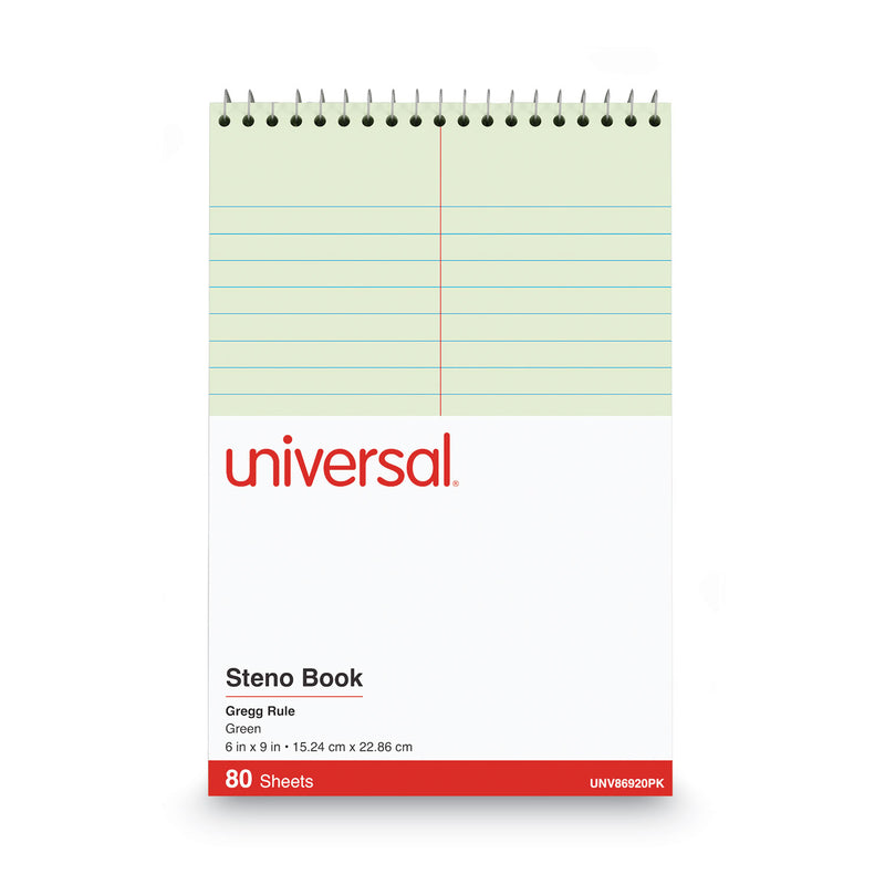 Universal Steno Pads, Gregg Rule, Red Cover, 80 Green-Tint 6 x 9 Sheets, 6/Pack