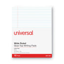 Universal Glue Top Pads, Wide/Legal Rule, 50 White 8.5 x 11 Sheets, Dozen
