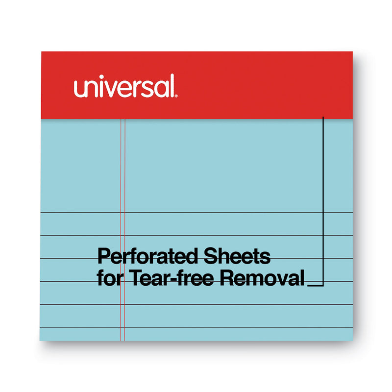 Universal Colored Perforated Ruled Writing Pads, Narrow Rule, 50 Blue 5 x 8 Sheets, Dozen