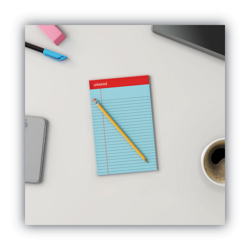 Universal Colored Perforated Ruled Writing Pads, Narrow Rule, 50 Blue 5 x 8 Sheets, Dozen