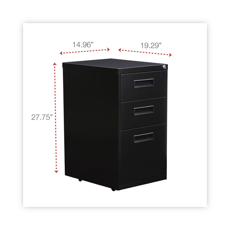 Alera File Pedestal, Left or Right, 3-Drawers: Box/Box/File, Legal/Letter, Black, 14.96" x 19.29" x 27.75"