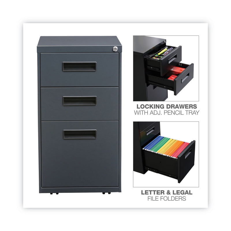 Alera File Pedestal, Left or Right, 3-Drawers: Box/Box/File, Legal/Letter, Charcoal, 14.96" x 19.29" x 27.75"