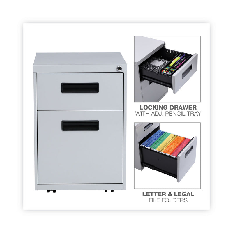 Alera File Pedestal, Left or Right, 2-Drawers: Box/File, Legal/Letter, Light Gray, 14.96" x 19.29" x 21.65"