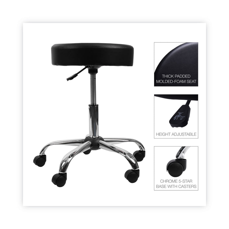 Alera Height Adjustable Lab Stool, Backless, Supports Up to 275 lb, 19.69" to 24.80" Seat Height, Black Seat, Chrome Base