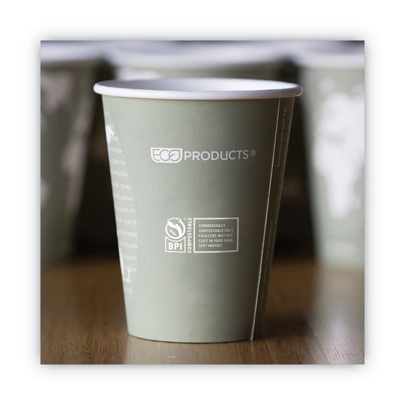 Eco-Products World Art Renewable and Compostable Hot Cups, 12 oz, Gray, 50/Pack