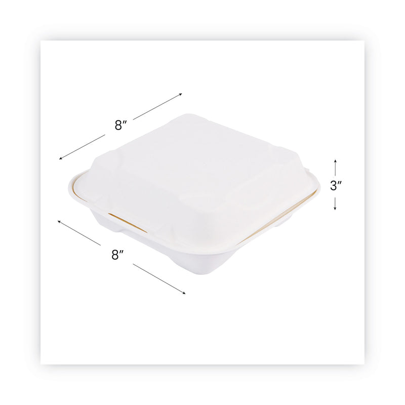 Eco-Products Vanguard Renewable and Compostable Sugarcane Clamshells, 1-Compartment, 8 x 8 x 3, White, 200/Carton