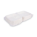 Eco-Products Renewable and Compost Sugarcane Clamshells, 3-Compartment, 9 x 9 x 3, White, 50/Pack, 4 Packs/Carton