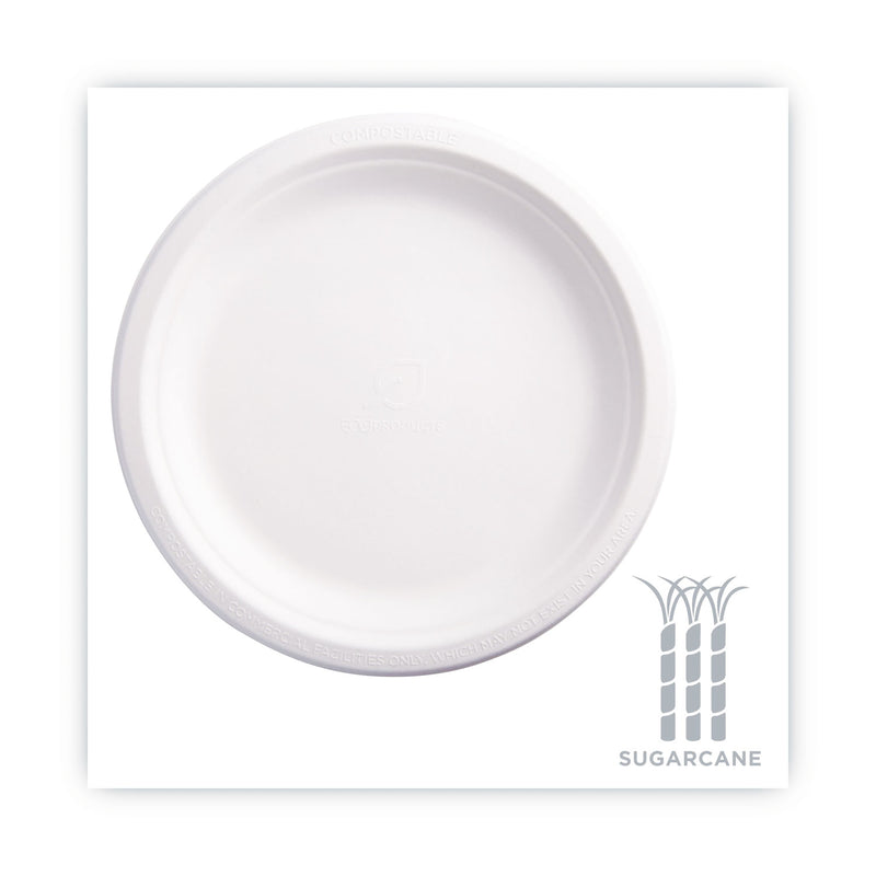 Eco-Products Renewable and Compostable Sugarcane Plates, 9" dia, Natural White, 50/Packs