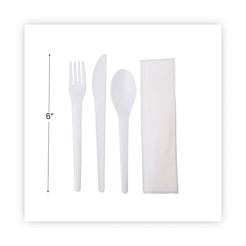 Eco-Products Plantware Compostable Cutlery Kit, Knife/Fork/Spoon/Napkin, 6", Pearl White, 250 Kits/Carton