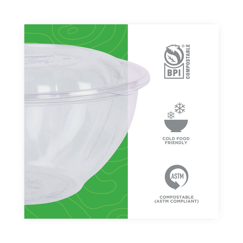 Eco-Products Renewable and Compostable Salad Bowls with Lids, 32 oz, Clear, Plastic, 50/Pack, 3 Packs/Carton