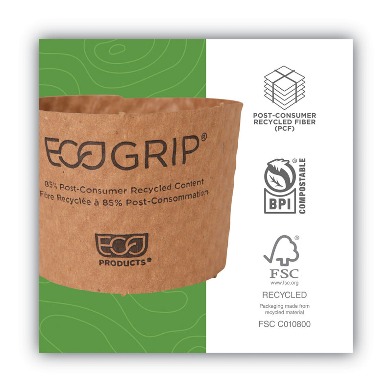 Eco-Products EcoGrip Hot Cup Sleeves - Renewable and Compostable, Fits 12, 16, 20, 24 oz Cups, Kraft, 1,300/Carton