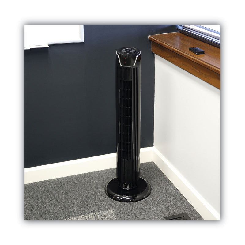 Alera 36" 3-Speed Oscillating Tower Fan with Remote Control, Plastic, Black