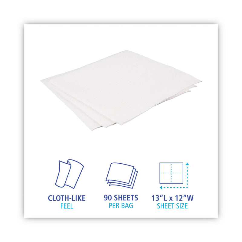 Boardwalk DRC Wipers, 12 x 13, White, 90 Bag, 12 Bags/Carton