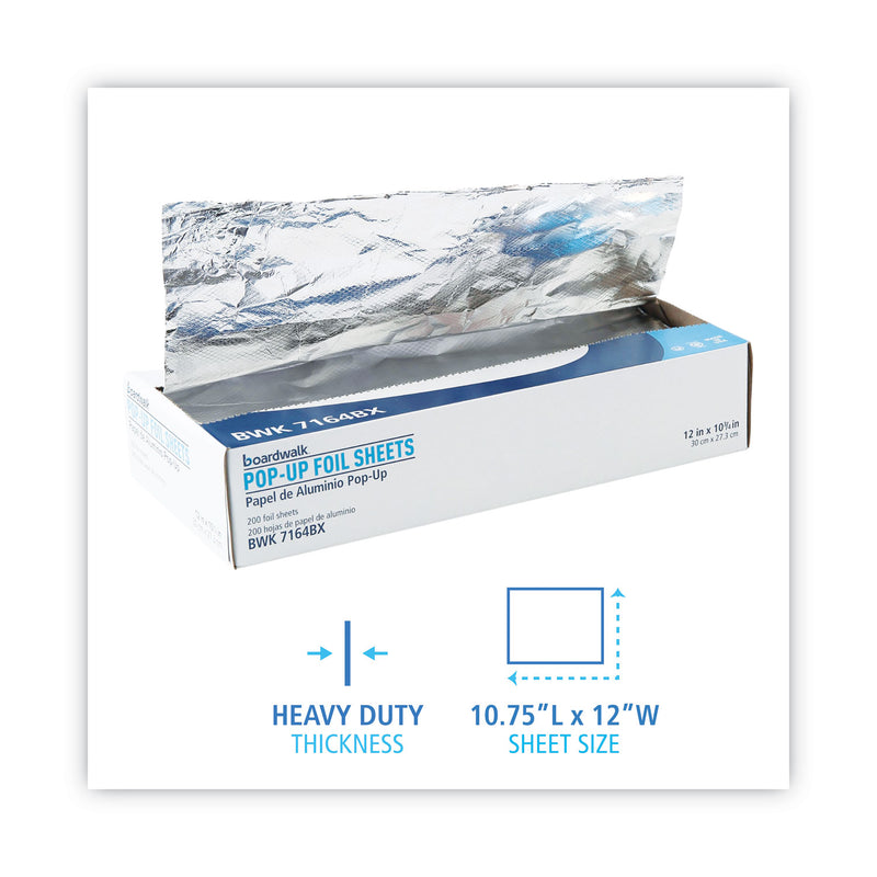 Boardwalk Heavy-Duty Aluminum Foil Pop-Up Sheets, 12 x 10.75, 200/Box, 12 Boxes/Carton