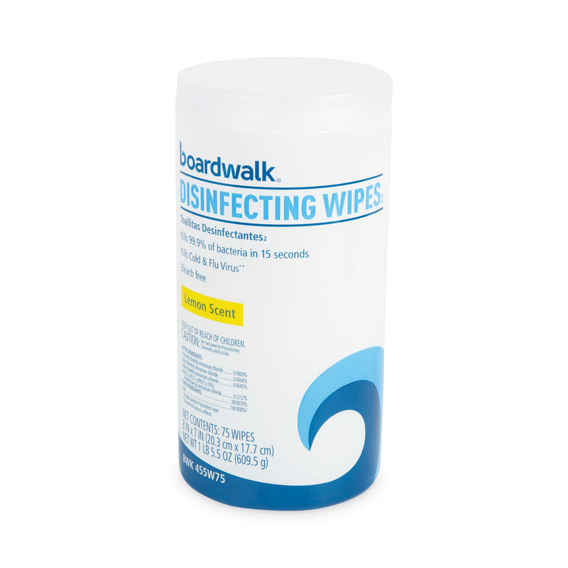 Boardwalk Disinfecting Wipes, 7 x 8, Lemon Scent, 75/Canister, 3 Canisters/Pack