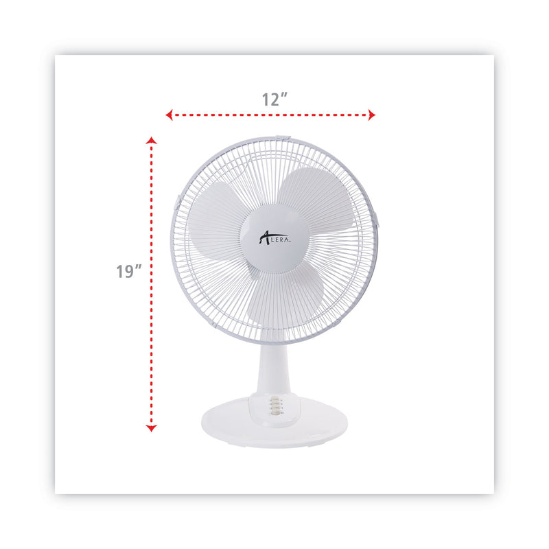 Alera 12" 3-Speed Oscillating Desk Fan, Plastic, White
