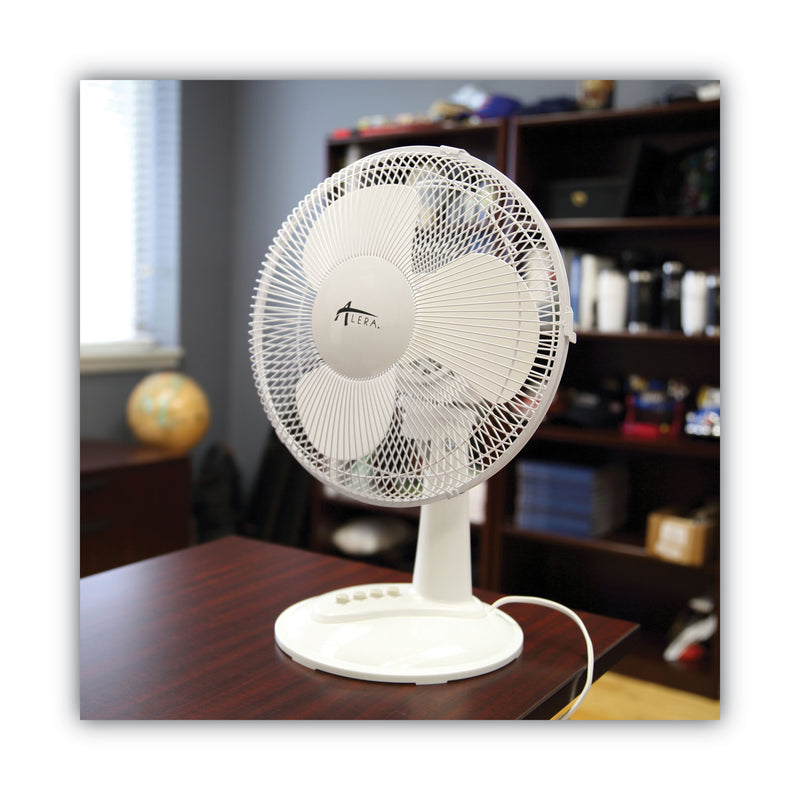 Alera 12" 3-Speed Oscillating Desk Fan, Plastic, White