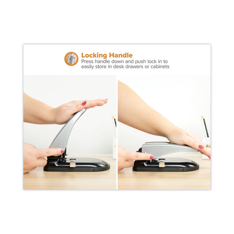 Bostitch 40-Sheet EZ Squeeze Two-Hole Punch, 9/32" Holes, Black/Silver