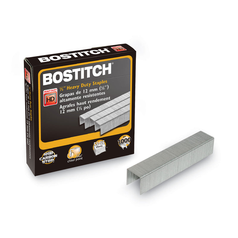 Bostitch Heavy-Duty Premium Staples, 0.5" Leg, 0.5" Crown, Steel, 1,000/Box