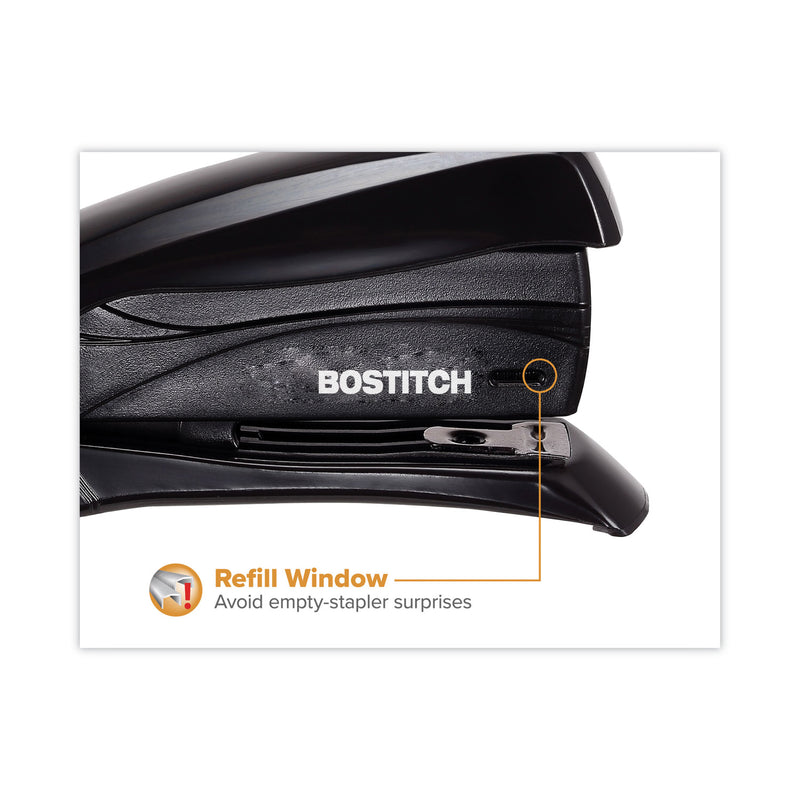 Bostitch Inspire Spring-Powered Half-Strip Compact Stapler, 15-Sheet Capacity, Black