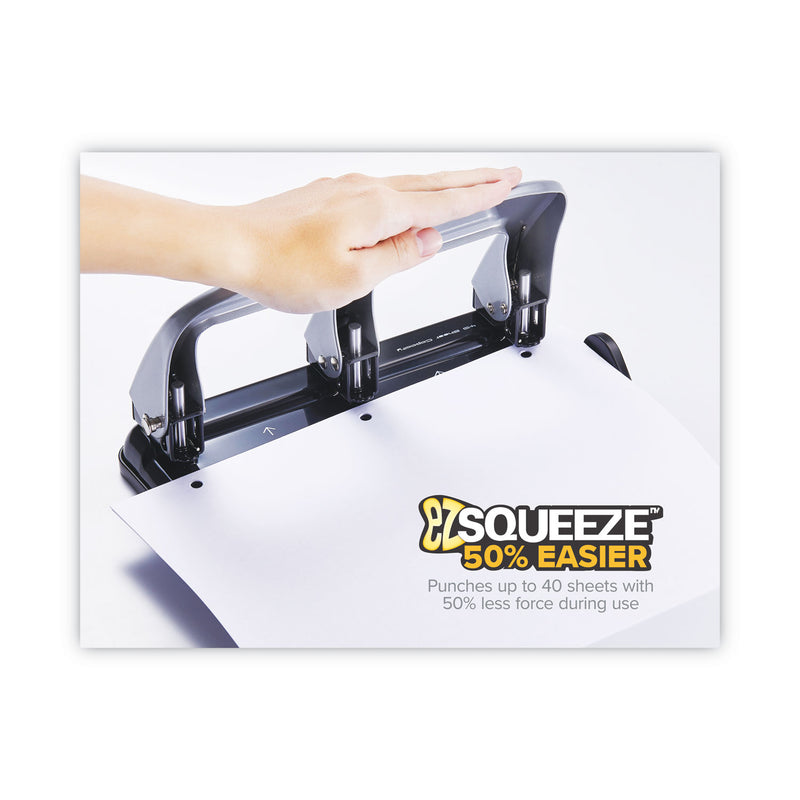 Bostitch 40-Sheet EZ Squeeze Three-Hole Punch, 9/32" Holes, Black/Silver