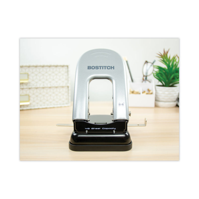 Bostitch 40-Sheet EZ Squeeze Two-Hole Punch, 9/32" Holes, Black/Silver