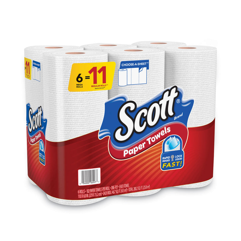 Scott Choose-a-Size Mega Kitchen Roll Paper Towels, 1-Ply, 102/Roll, 6 Rolls/Pack, 4 Packs/Carton