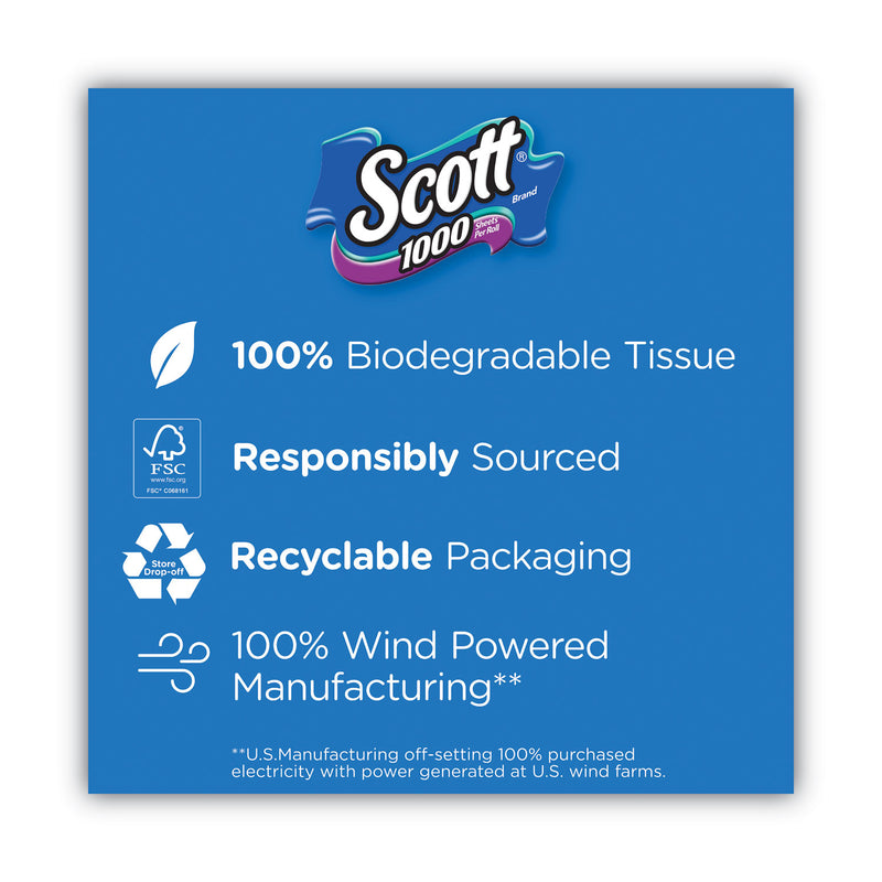 Scott Toilet Paper, Septic Safe, 1-Ply, White, 1,000 Sheets/Roll, 12 Rolls/Pack, 4 Pack/Carton
