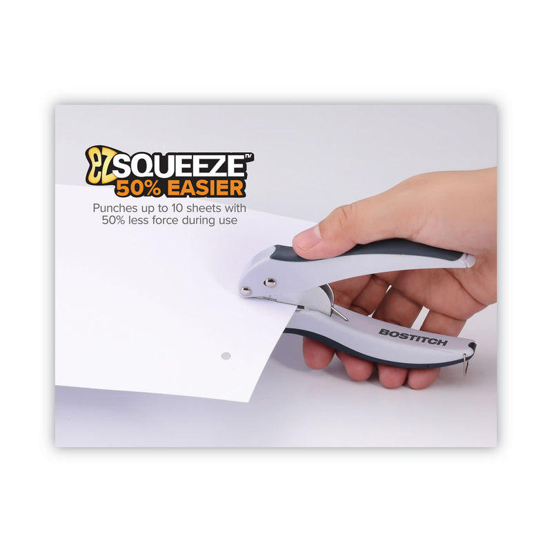 Bostitch 10-Sheet EZ Squeeze One-Hole Punch, 1/4" Hole, Gray
