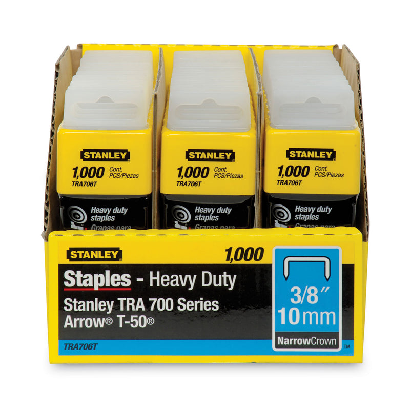 Stanley SharpShooter Heavy-Duty Tacker Staples, 0.38" Leg, 0.5" Crown, Steel, 1,000/Box