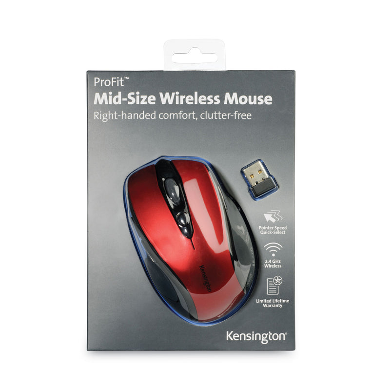 Kensington Pro Fit Mid-Size Wireless Mouse, 2.4 GHz Frequency/30 ft Wireless Range, Right Hand Use, Ruby Red
