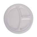 Boardwalk Bagasse Dinnerware, 3-Compartment Plate, 10" dia, White, 500/Carton