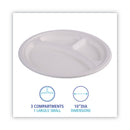 Boardwalk Bagasse Dinnerware, 3-Compartment Plate, 10" dia, White, 500/Carton