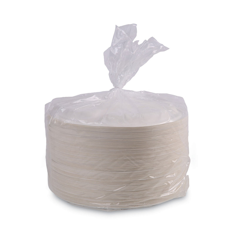 Boardwalk Bagasse Dinnerware, 3-Compartment Plate, 10" dia, White, 500/Carton