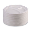 Boardwalk Bagasse Dinnerware, 3-Compartment Plate, 10" dia, White, 500/Carton